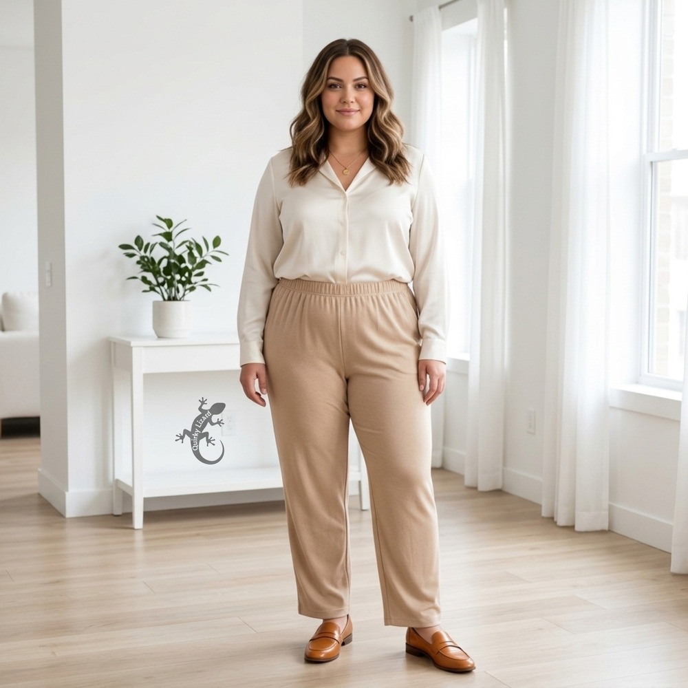 Woman‎ Within Knit Pants Womens 22/24 Tan Elastic Waist Straight Leg Jersey NWT